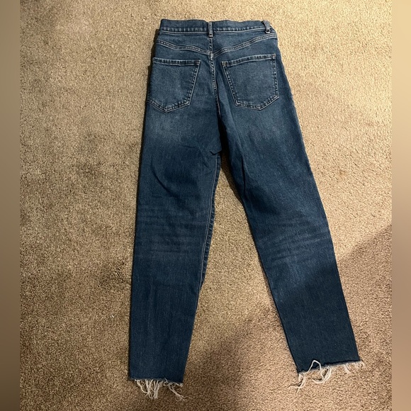 Express Mom High-Rise Straight Leg Jeans in Medium Blue - Picture 3 of 5